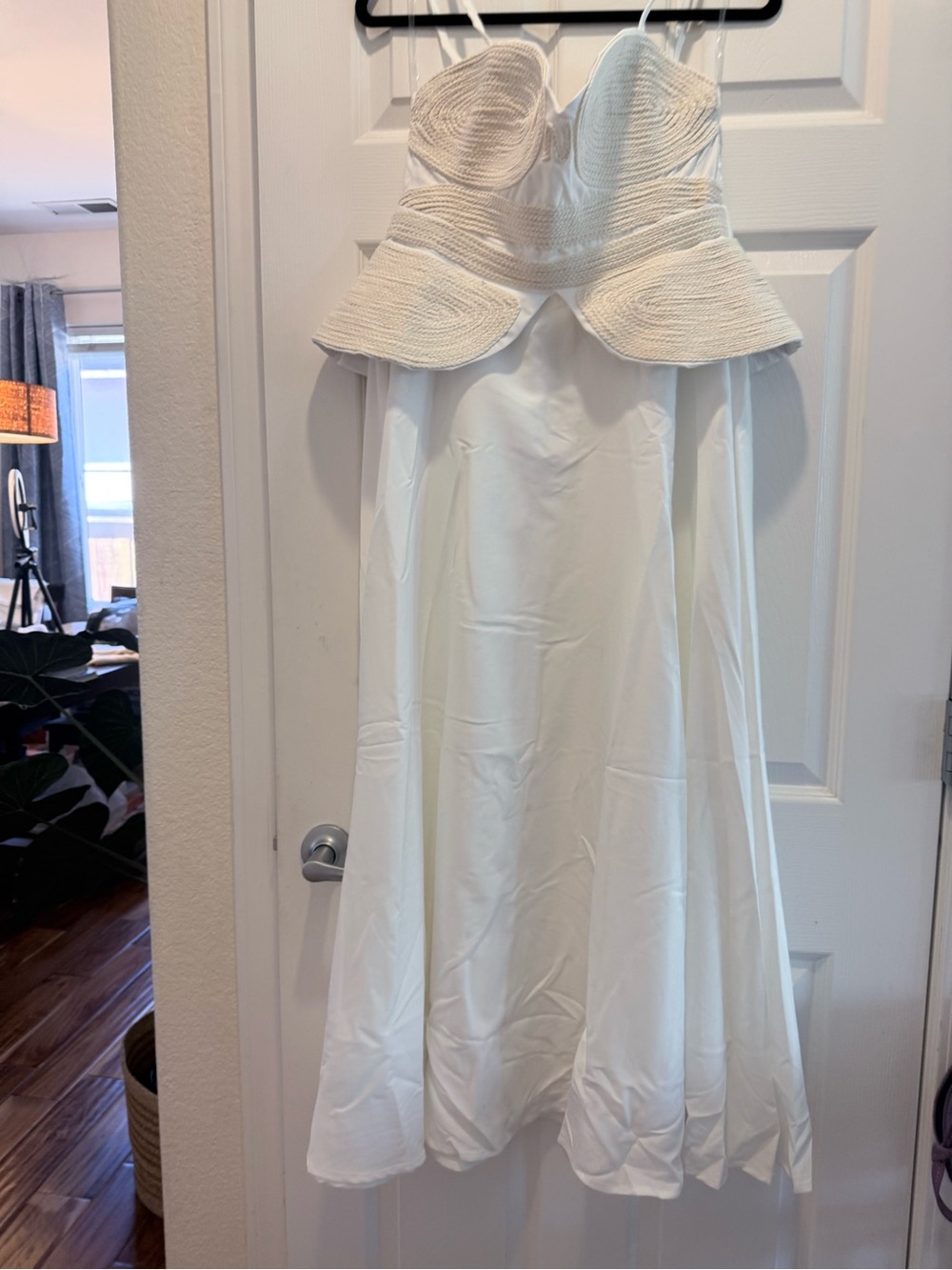 White Strapless Peplum Evening Dress